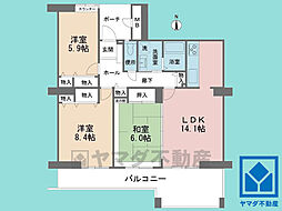 武庫川第2三番街4号棟 3LDKの間取図画像