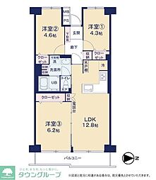 上青木スカイハイツ 3LDKの間取図画像