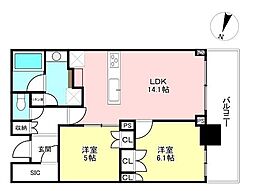 プラウドタワー名古屋栄 2LDKの間取図画像