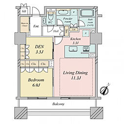オリゾンマーレ 1SLDKの間取図画像