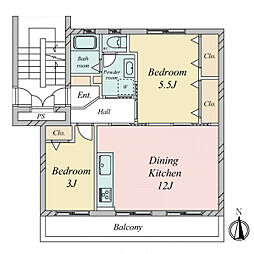 港南台めじろ団地47号棟 2LDKの間取図画像