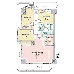 コルサム取手3フォートヒル 3LDKの間取図画像