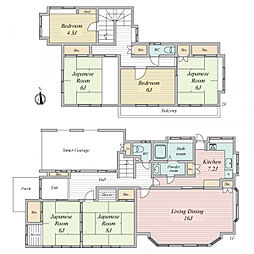 京成松戸線 北初富駅 徒歩9分 6LDKの間取り