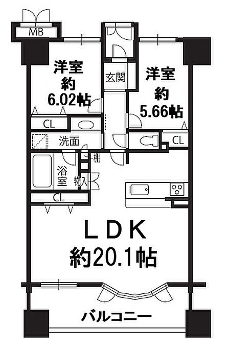 2LDK、価格2,680万円、専有面積69.73平米、バルコニー面積12.05平米、玄関ポーチ1.99平米
