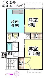 ベルハイツ 2DKの間取図画像