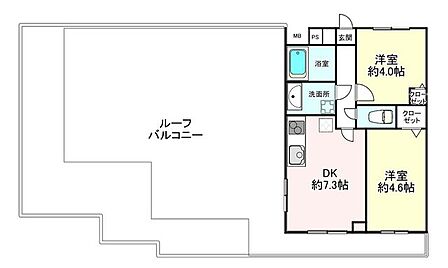 60m2を超える広々としたルーフバルコニーが魅力の2LDK住戸です。角部屋のため、日当たり・風通しともに良好。システムキッチンやユニットバスなどの水回りも一新され、機能的な生活が送れます。