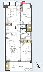 コスモ浦和埼大通り弐番館 3LDKの間取図画像