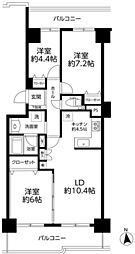 ベルヴィル大宮A棟 3LDKの間取図画像
