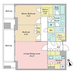 虎ノ門ヒルズ　レジデンシャルタワー 2LDKの間取り