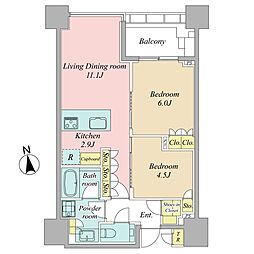 白金ザ・スカイ東棟 1LDKの間取図画像