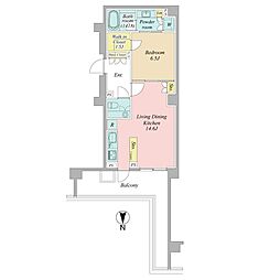 広尾ガーデンフォレストD棟 1LDKの間取図画像