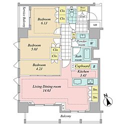 アトラス麻布十番 3LDKの間取図画像
