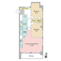 学芸大スカイスクレーパー 2LDKの間取図画像