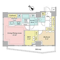 アトラスタワー六本木 1LDKの間取図画像
