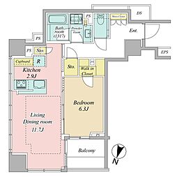 Brillia二番町 1LDKの間取図画像