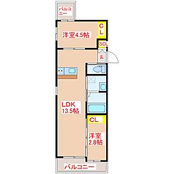 MiRAIal藤崎 2LDKの間取図画像