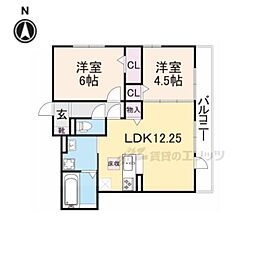 近鉄奈良線 富雄駅 徒歩2分の賃貸アパート 3階2LDKの間取り