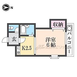 リバーサイド瓢箪山 1Kの間取図画像