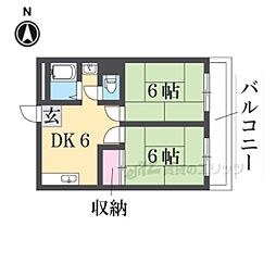 プレアール枚岡 2DKの間取図画像