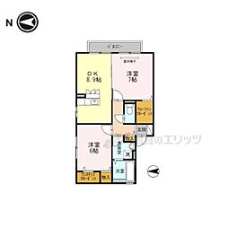 Ｄ−ｒｏｏｍ美田 2階2DKの間取り