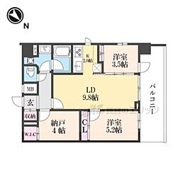 近鉄大阪線 長瀬駅 徒歩2分の賃貸マンション 8階3LDKの間取り