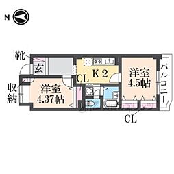 デイグランモンテヴィラ 2階2Kの間取り