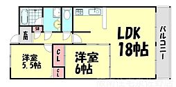 グランドミールC棟 2LDKの間取図画像