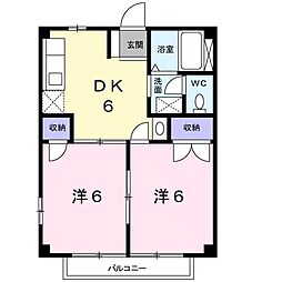 JR紀勢本線 六軒駅 徒歩24分の賃貸アパート 1階2DKの間取り