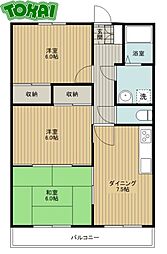 ラフィネ・ドミール 2階3DKの間取り