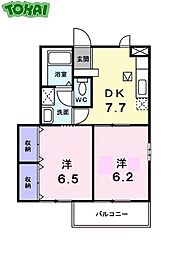 JR紀勢本線 徳和駅 徒歩23分の賃貸アパート 1階2DKの間取り
