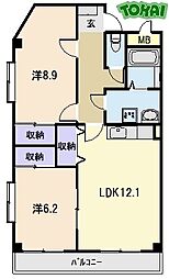 ロイヤルハートピア郷津　A棟 1階2LDKの間取り