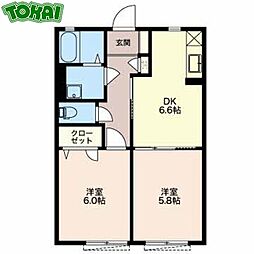 コンフォール　シャンブル　B棟 1階2DKの間取り