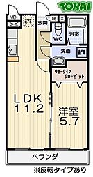 リバーサイドI 2階1LDKの間取り
