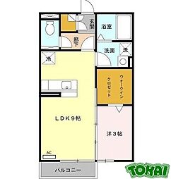 プランドールIA 2階1LDKの間取り