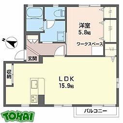 ハミングバードB 2階1LDKの間取り