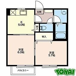 ロマン樹 2階2Kの間取り