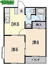 スリーウッド 2DKの間取図画像