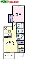 JR紀勢本線 六軒駅 徒歩18分の賃貸アパート 1階1LDKの間取り