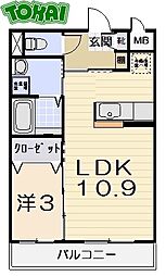 アンジュー 1LDKの間取図画像