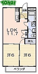 ディアレスト 2LDKの間取図画像