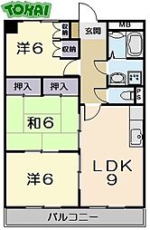 コンフォート悠とぴあ 6階3LDKの間取り