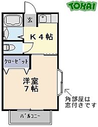 ハッピーハイツ 1Kの間取図画像