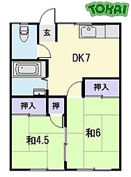 コーポ若葉 2DKの間取図画像