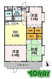 サンライズ駅部田 3DKの間取図画像