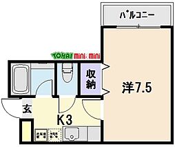 レスポールII 4階1Kの間取り