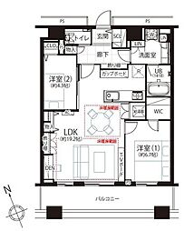 勝どきザ・タワー 2LDKの間取図画像