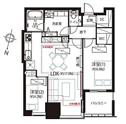 大崎ウエストシティタワーズW棟 2LDKの間取図画像