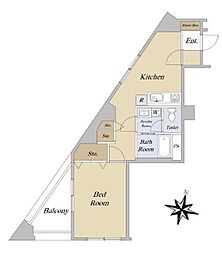 クレール芝 1Kの間取図画像