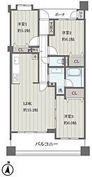セザール仲池上 3LDKの間取図画像
