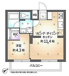 パークハイツ用賀 1LDKの間取図画像